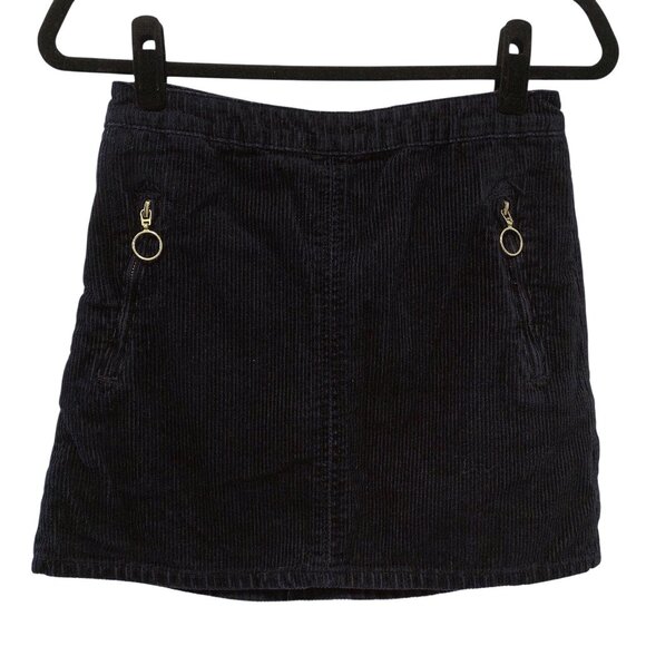 Forever 21 Solid Navy Blue Corduroy Gold Zipper Mini Skirt M - Picture 1 of 6